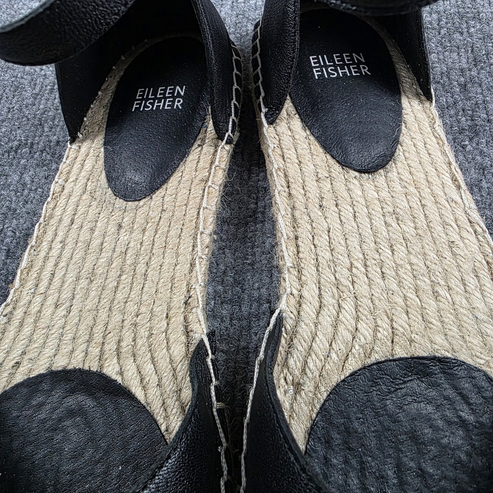 Eileen Fisher Lala Espadrille Black Gladiator Flat Sandals 11 Leather Shoes EUC‎ - Picture 4 of 8